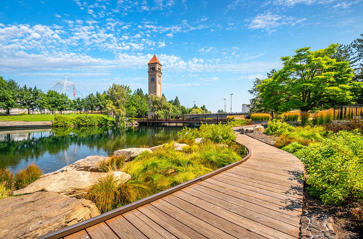 Summer day along the Spokane River in Riverfront Park.